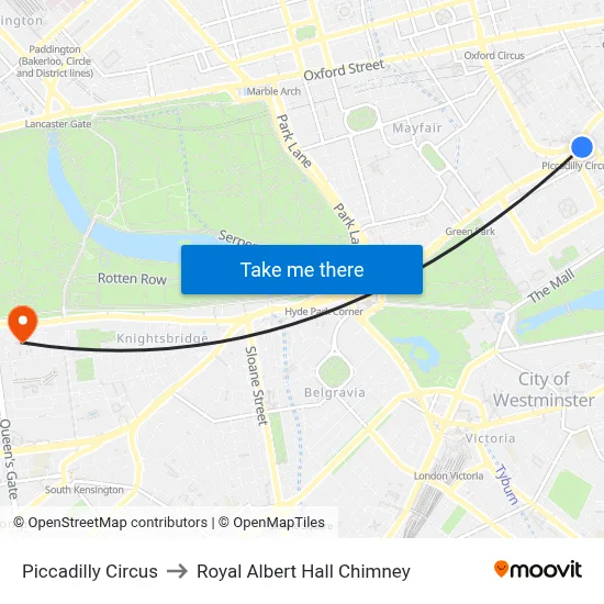 Piccadilly Circus to Royal Albert Hall Chimney map