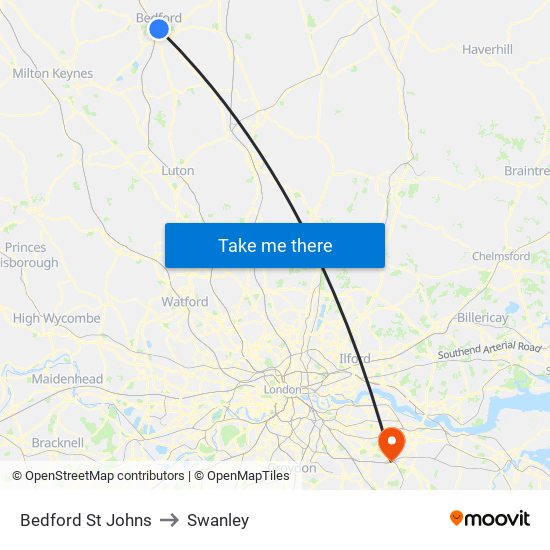 Bedford St Johns to Swanley map