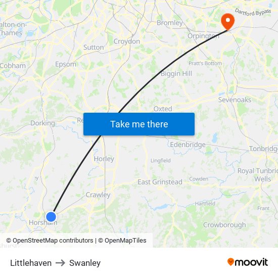 Littlehaven to Swanley map