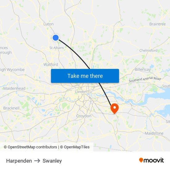 Harpenden to Swanley map