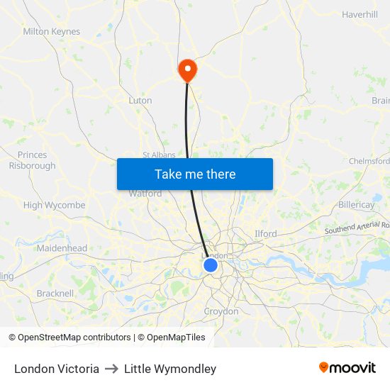 London Victoria to Little Wymondley map