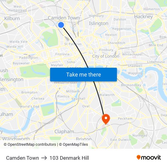 Camden Town to 103 Denmark Hill map