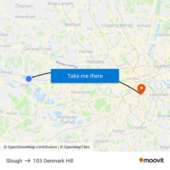 Slough to 103 Denmark Hill map