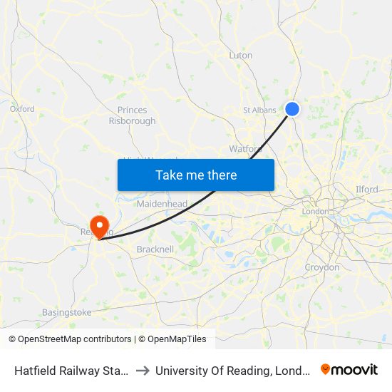 Hatfield Railway Station, Hatfield to University Of Reading, London Road Campus map