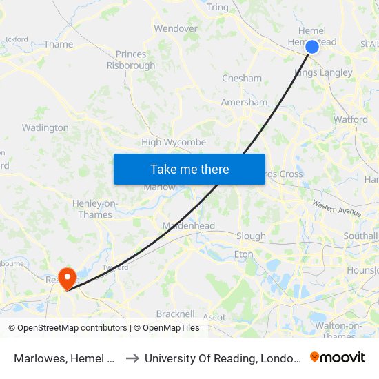 Marlowes, Hemel Hempstead to University Of Reading, London Road Campus map