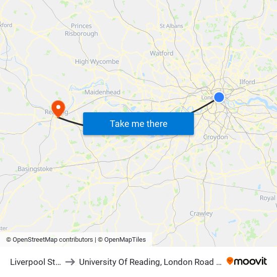 Liverpool Street to University Of Reading, London Road Campus map
