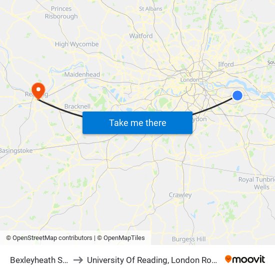 Bexleyheath Station to University Of Reading, London Road Campus map