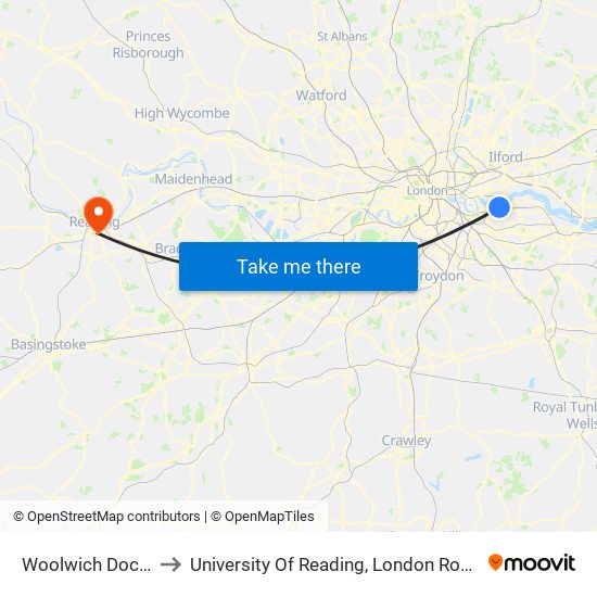 Woolwich Dockyard to University Of Reading, London Road Campus map