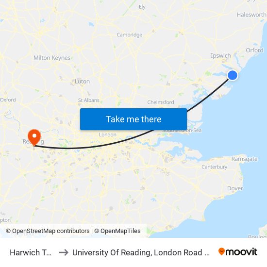 Harwich Town to University Of Reading, London Road Campus map