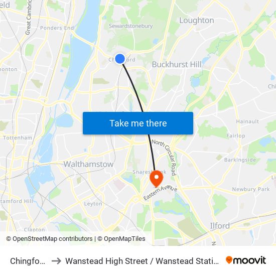 Chingford to Wanstead High Street / Wanstead Station map