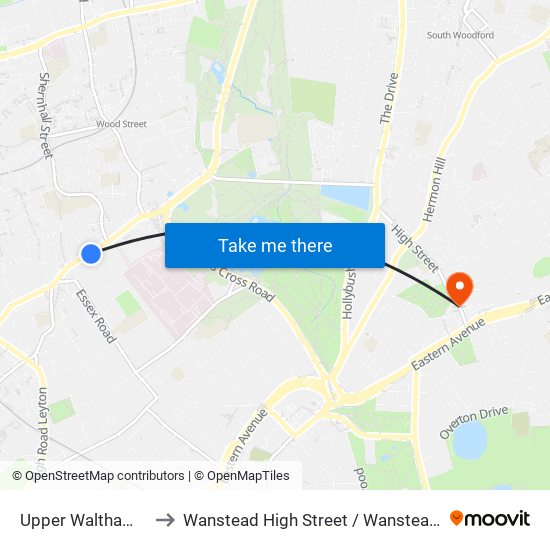Upper Walthamstow to Wanstead High Street / Wanstead Station map