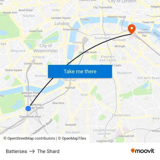Battersea to The Shard map