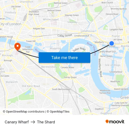 Canary Wharf to The Shard map