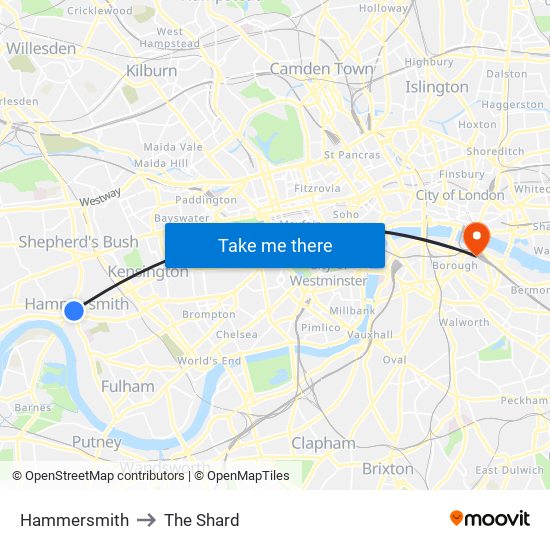 Hammersmith to The Shard map
