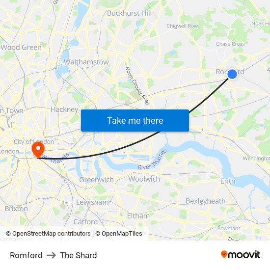 Romford to The Shard map