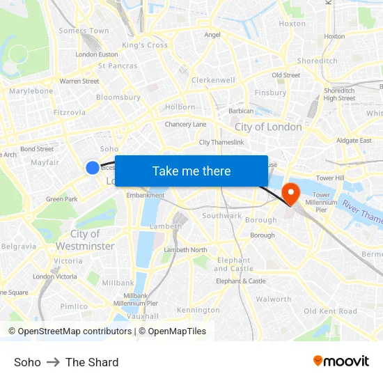 Soho to The Shard map