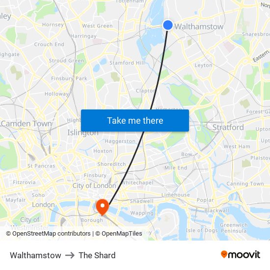 Walthamstow to The Shard map