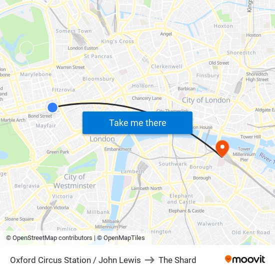 Oxford Circus Station / John Lewis to The Shard map