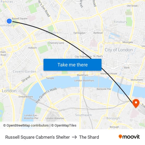 Russell Square Cabmen's Shelter to The Shard map