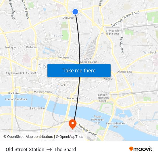 Old Street Station to The Shard map