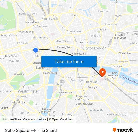 Soho Square to The Shard map