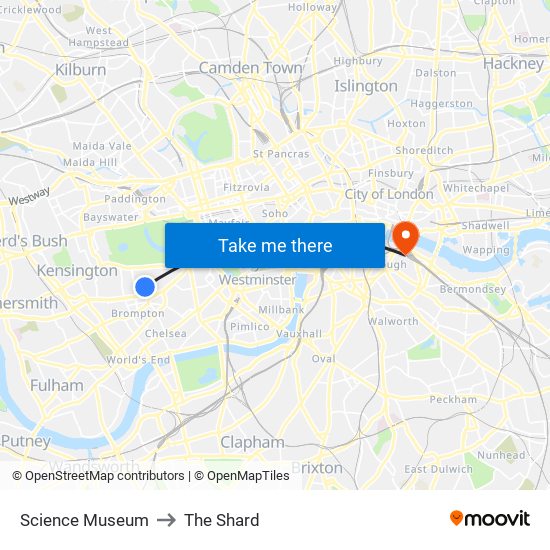 Science Museum to The Shard map