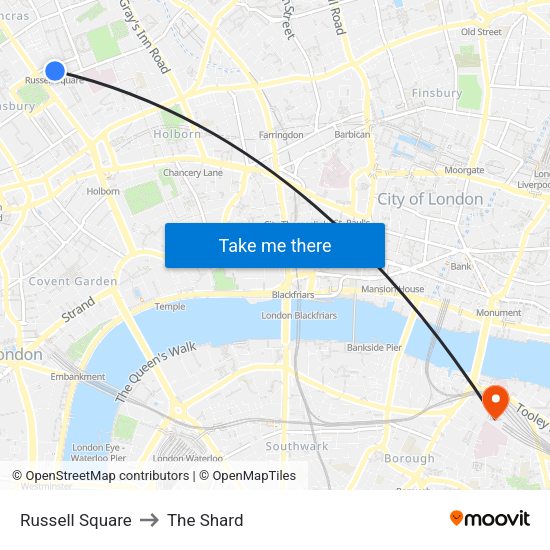 Russell Square to The Shard map