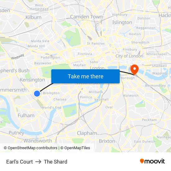 Earl's Court to The Shard map