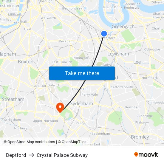 Deptford to Crystal Palace Subway map