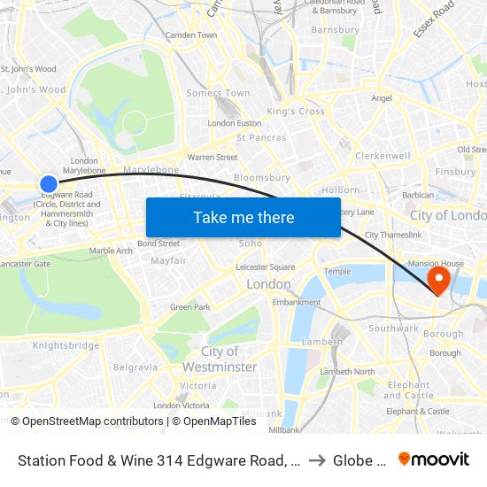 Station Food & Wine 314 Edgware Road, Paddington, London, W2   1dy to Globe Theatre map