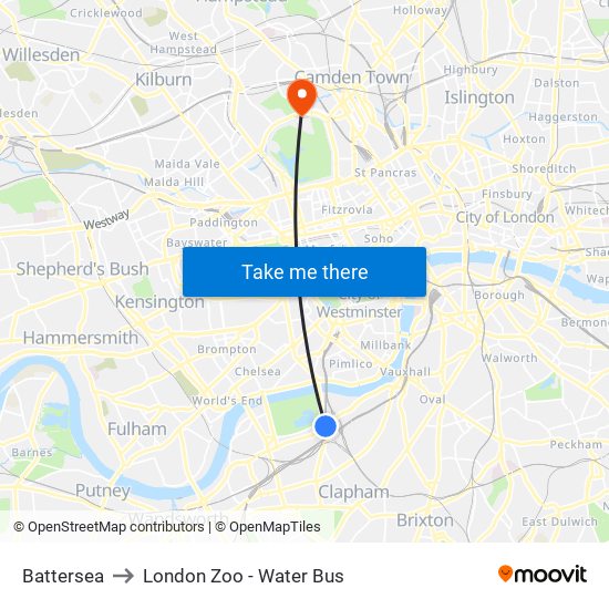 Battersea to London Zoo - Water Bus map