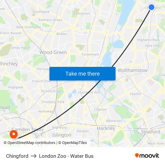 Chingford to London Zoo - Water Bus map