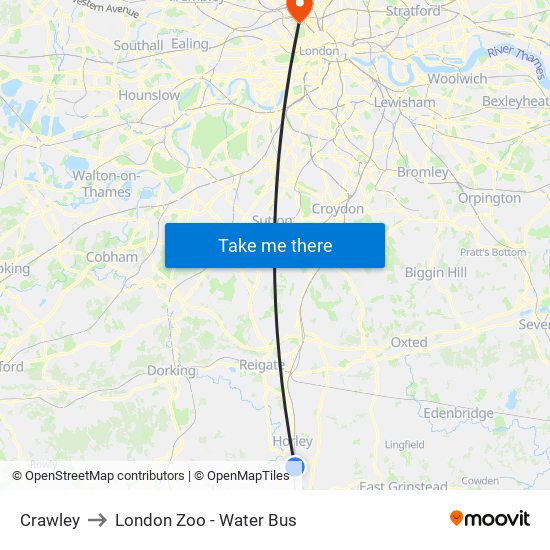 Crawley to London Zoo - Water Bus map