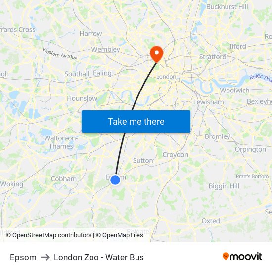 Epsom to London Zoo - Water Bus map