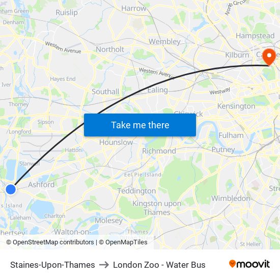 Staines-Upon-Thames to London Zoo - Water Bus map