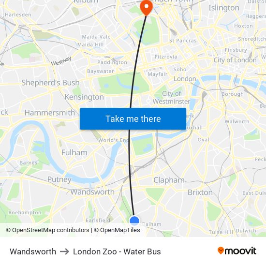 Wandsworth to London Zoo - Water Bus map