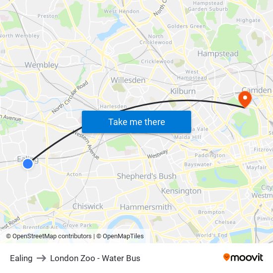 Ealing to London Zoo - Water Bus map