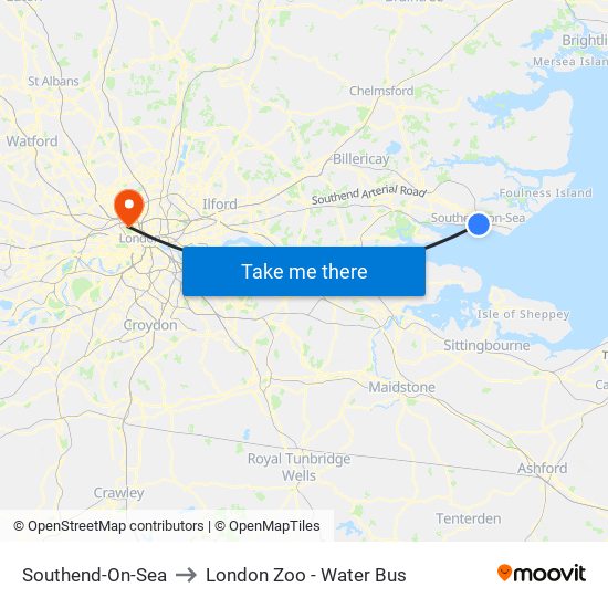 Southend-On-Sea to London Zoo - Water Bus map