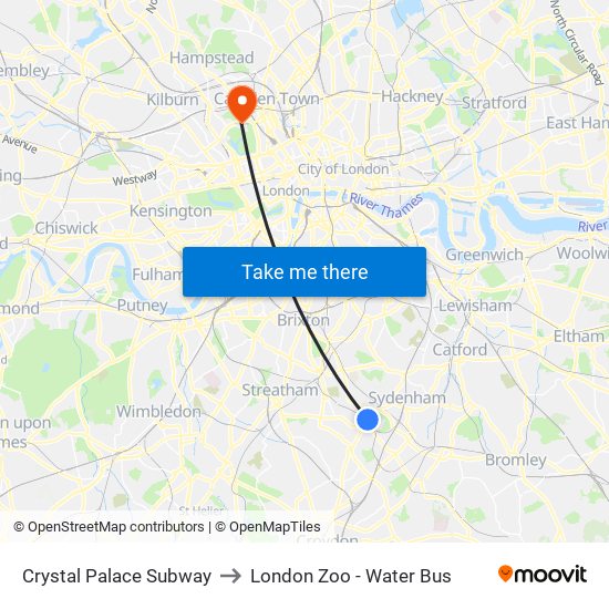 Crystal Palace Subway to London Zoo - Water Bus map