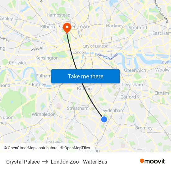 Crystal Palace to London Zoo - Water Bus map