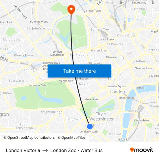 London Victoria to London Zoo - Water Bus map