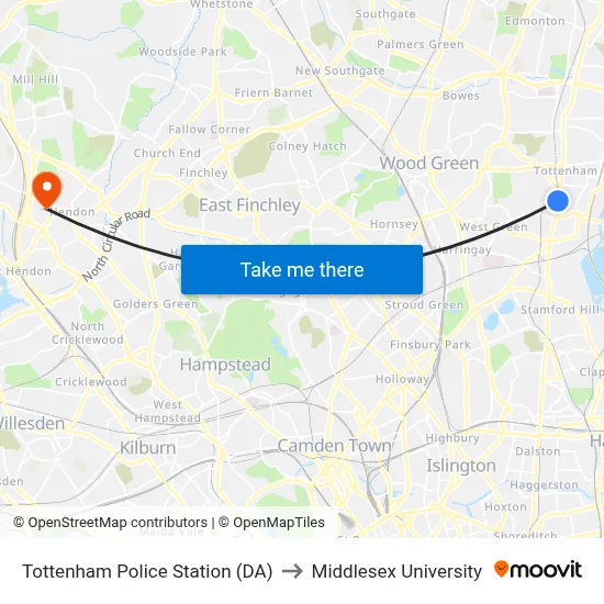 Tottenham Police Station (DA) to Middlesex University map