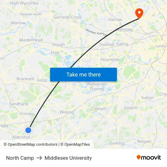 North Camp to Middlesex University map