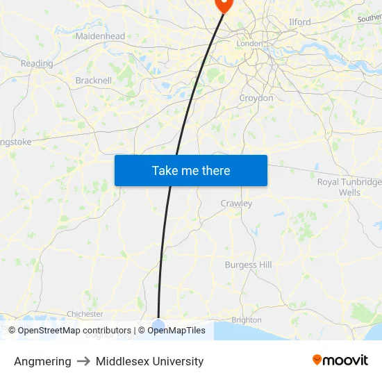 Angmering to Middlesex University map