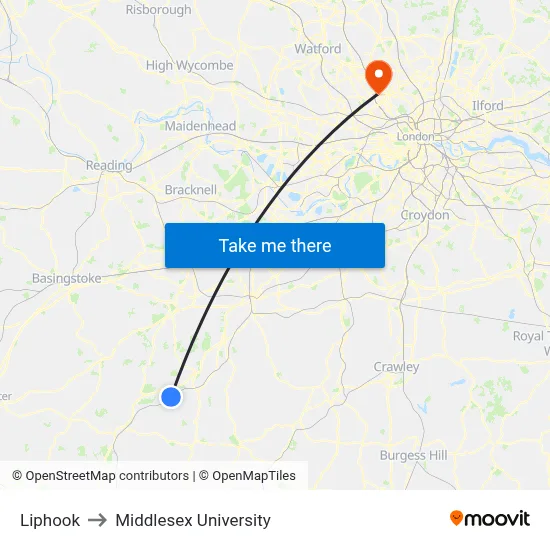 Liphook to Middlesex University map