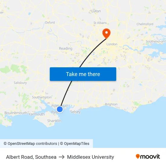 Albert Road, Southsea to Middlesex University map