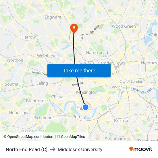 North End Road (C) to Middlesex University map