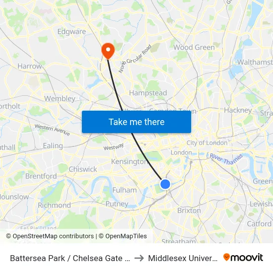Battersea Park / Chelsea Gate (CJ) to Middlesex University map