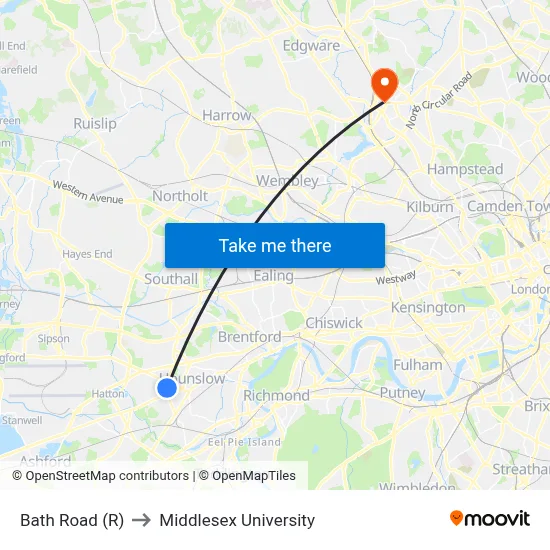Bath Road (R) to Middlesex University map