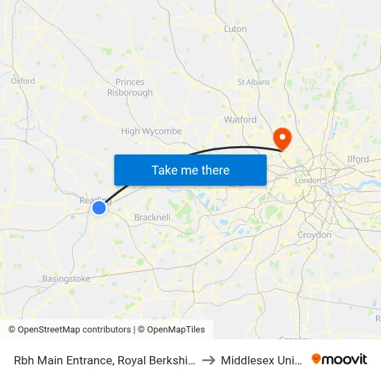 Rbh Main Entrance, Royal Berkshire Hospital to Middlesex University map